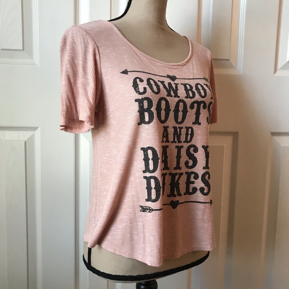 Flashmob Ribbed Dusty Pink Flirty Top M - Picture 5 of 8